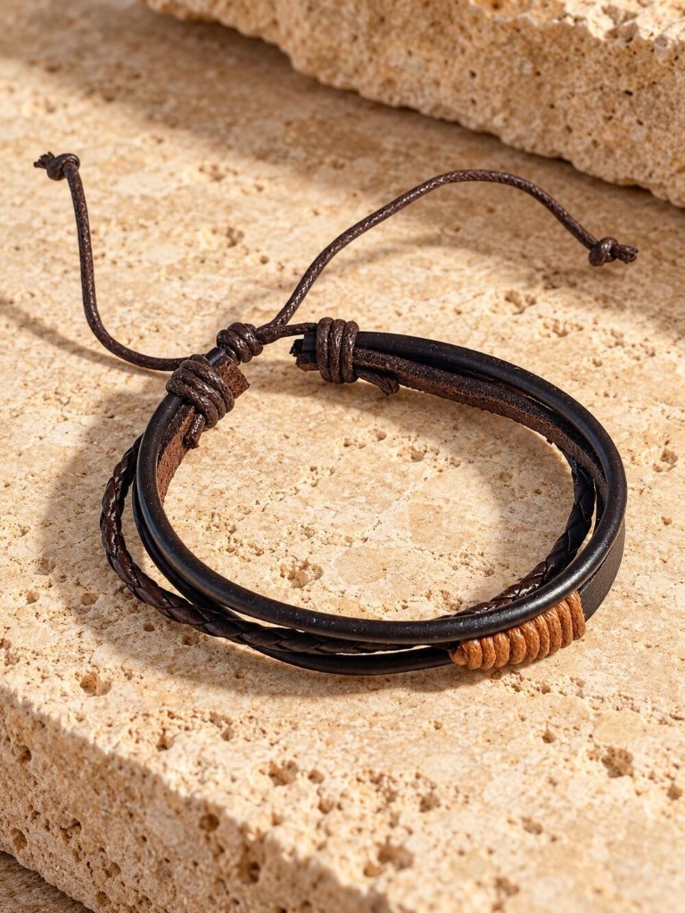 Brown Leather Woven Adjustable Bracelet Men Women Braided Cord Jewelry Handmade